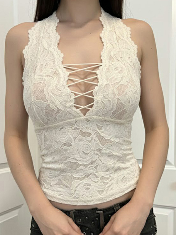 EMMIOL Lace-Trimmed Straps Halter Vest