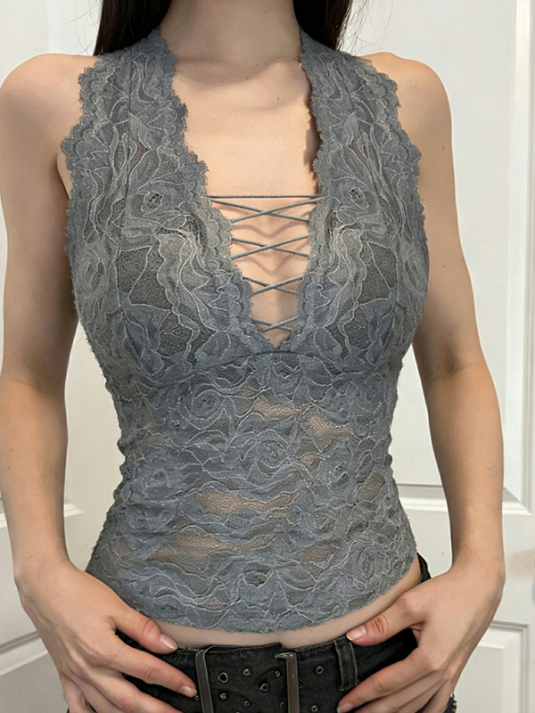 EMMIOL Lace-Trimmed Straps Halter Vest