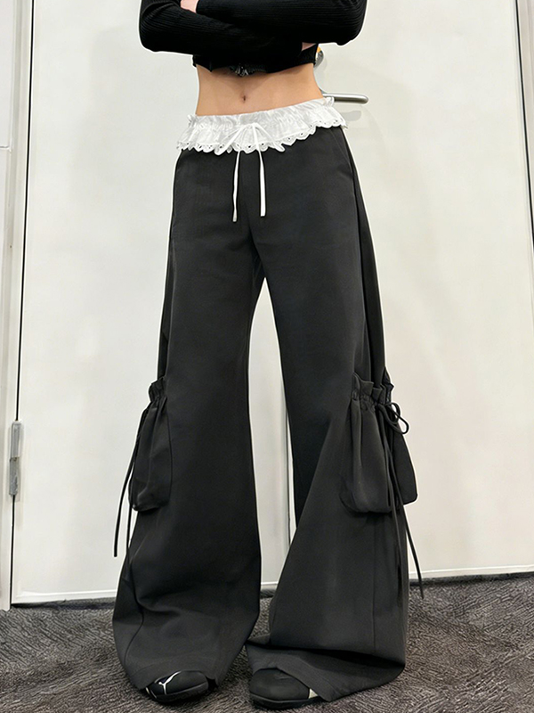 EMMIOL Lace Trim Straight Leg Pants