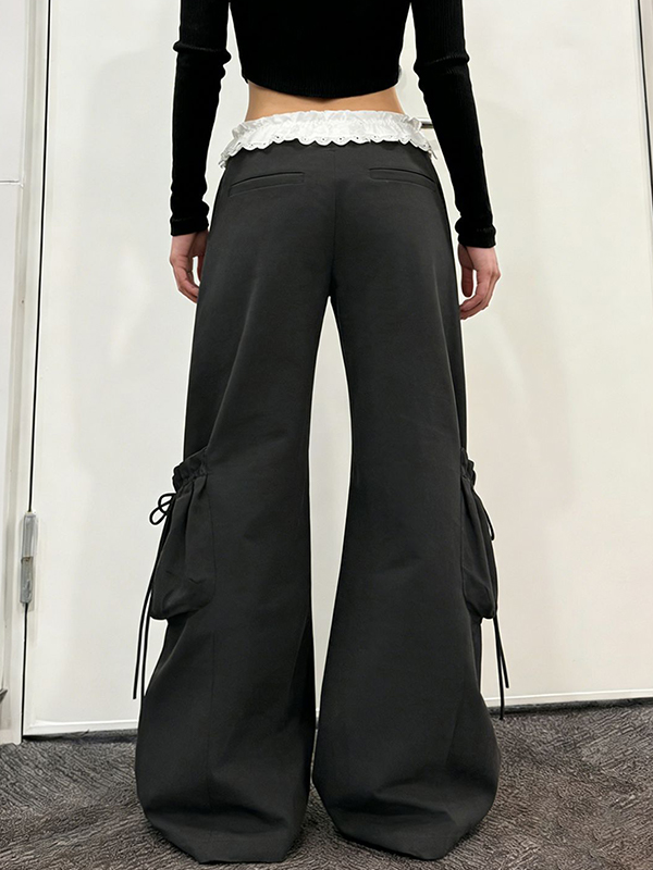 EMMIOL Lace Trim Straight Leg Pants