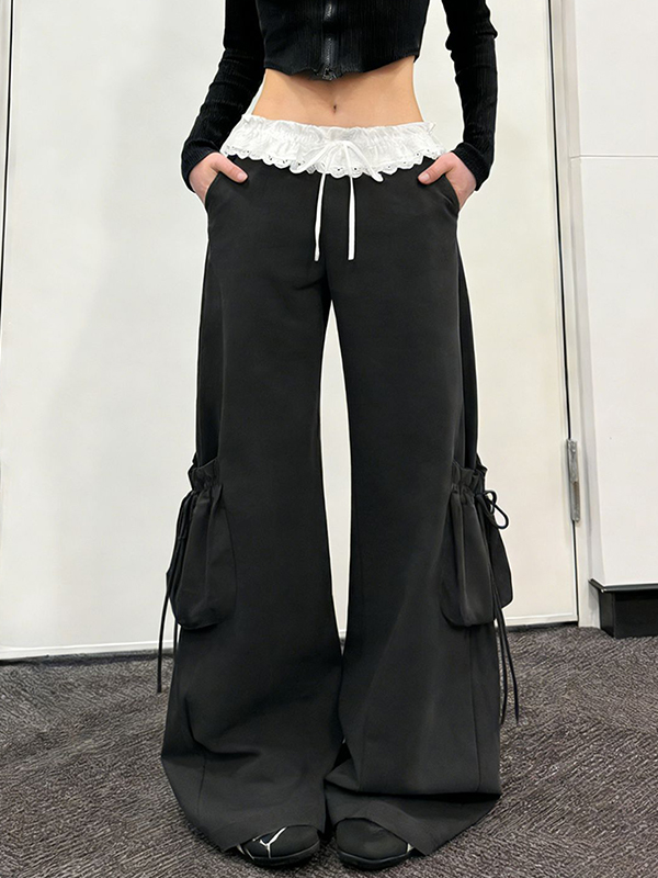 EMMIOL Lace Trim Straight Leg Pants