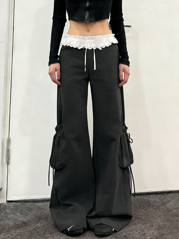 EMMIOL Lace Trim Straight Leg Pants