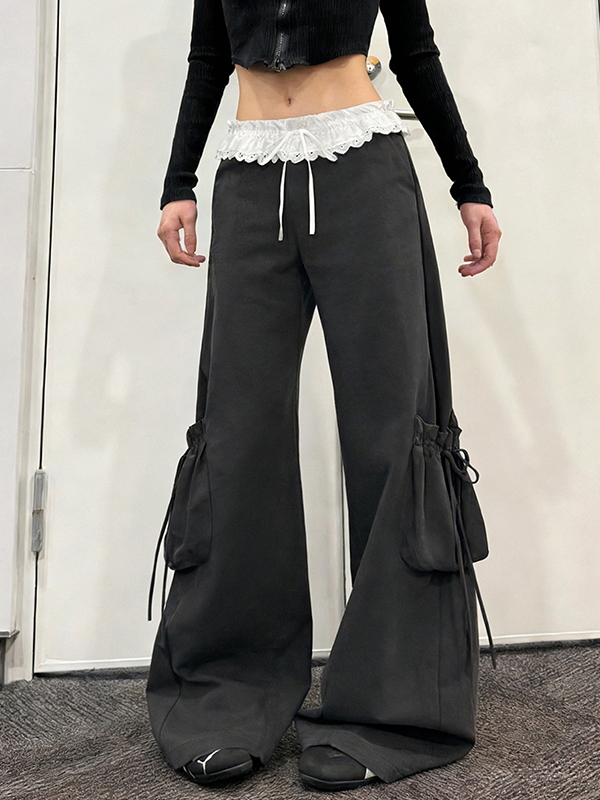 EMMIOL Lace Trim Straight Leg Pants