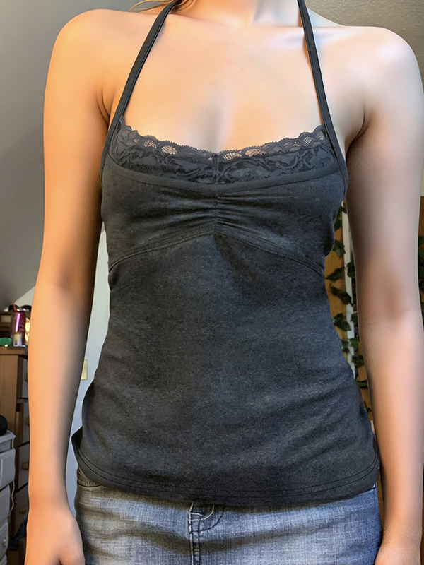 EMMIOL Lace Patchwork Halter Vest