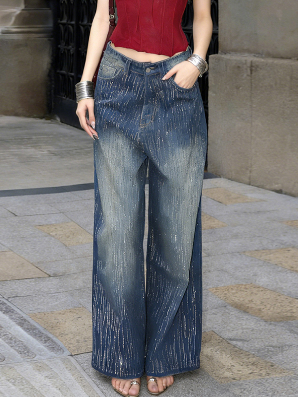 EMMIOL Rhinestone Design Boyfriend Jeans