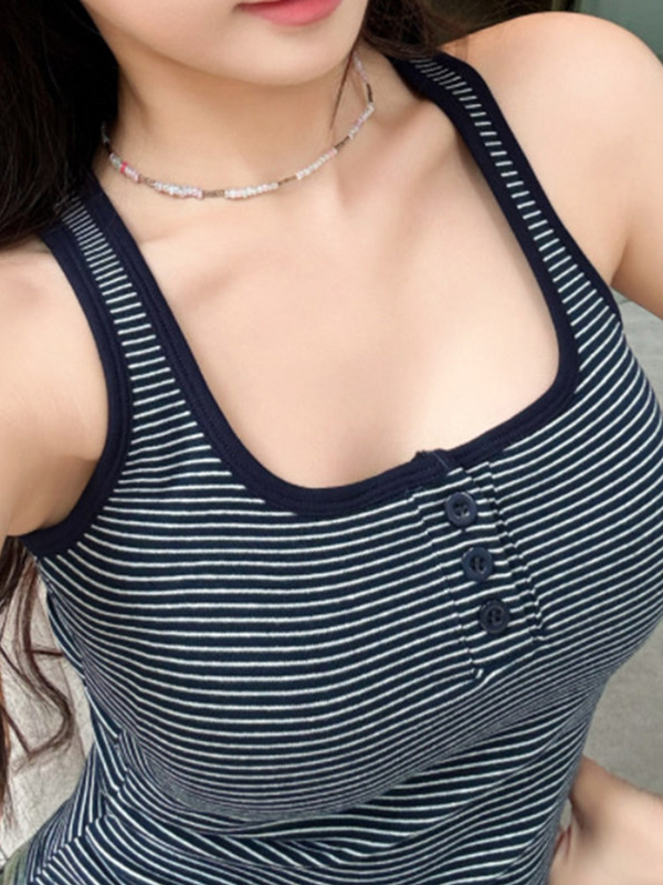 EMMIOL Buttons Breast Pads Tank Top