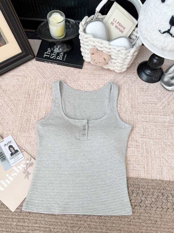 EMMIOL Buttons Breast Pads Tank Top