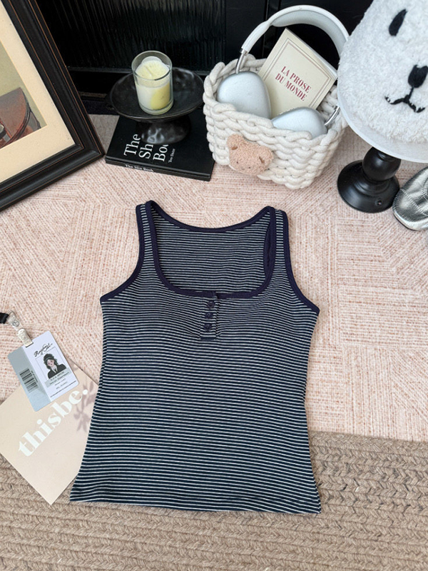 EMMIOL Buttons Breast Pads Tank Top