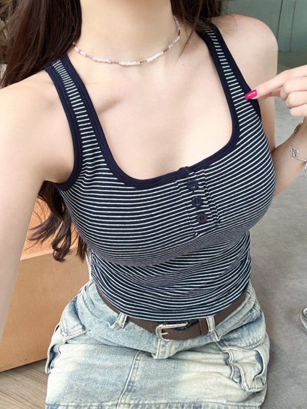 EMMIOL Buttons Breast Pads Tank Top