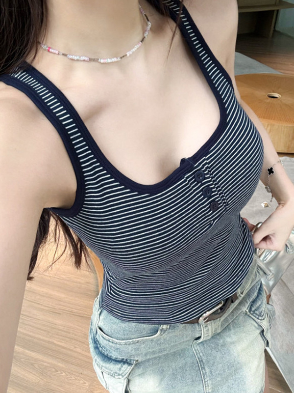 EMMIOL Buttons Breast Pads Tank Top