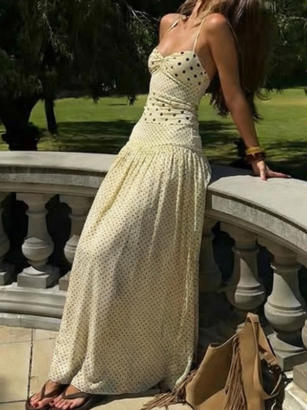 EMMIOL Abito lungo retrò a pois