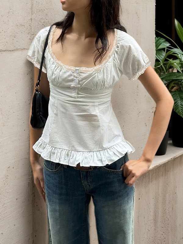 EMMIOL Kurzarm mit V-Ausschnitt und Kordelzug