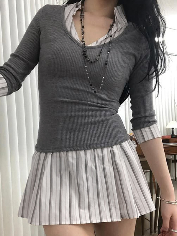 EMMIOL Striped Patchwork Mini Dress