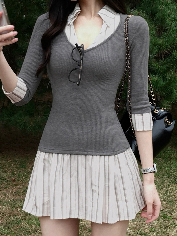 EMMIOL Striped Patchwork Mini Dress