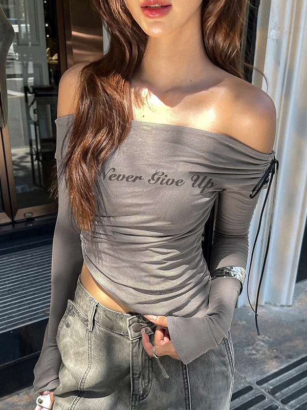 EMMIOL Schulterfreier Ausschnitt, lange Ärmel