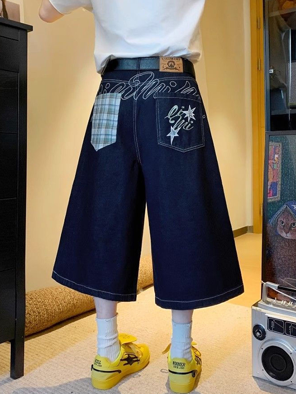 EMMIOL Retro High Street Embroidery Denim Shorts