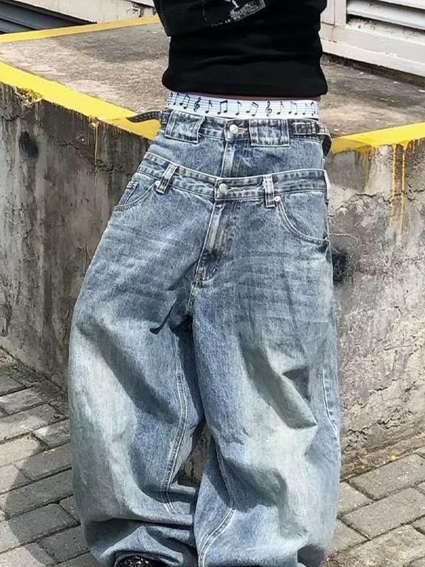 EMMIOL Jeans boyfriend deconstruidos con cintura doble