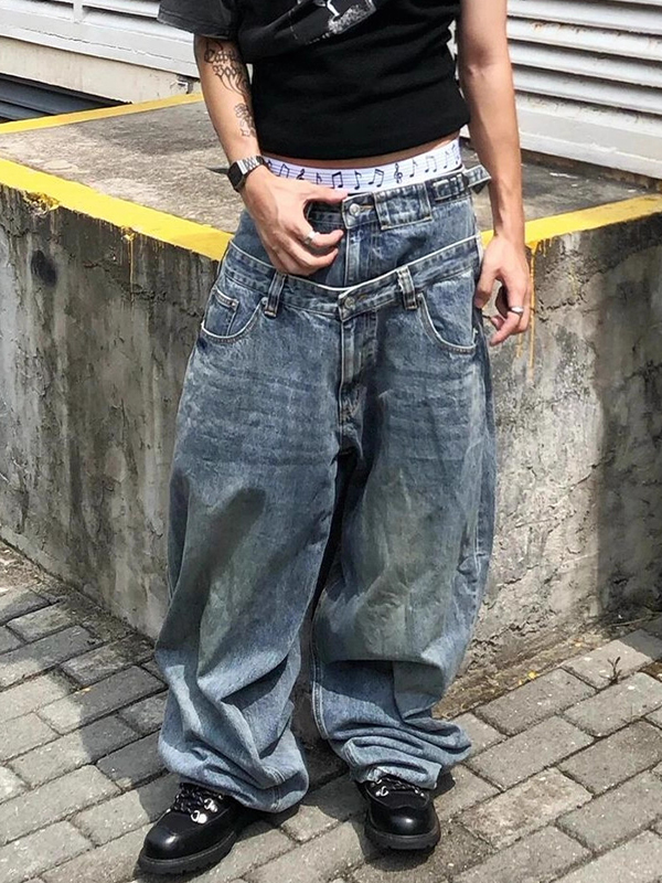 EMMIOL Jeans boyfriend deconstruidos con cintura doble