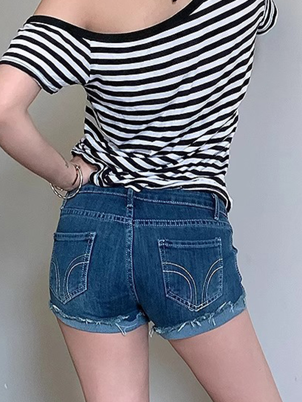 EMMIOL Shorts vaqueros de tiro bajo americanos