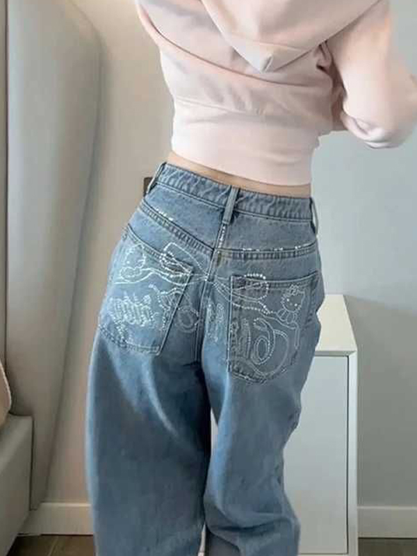 EMMIOL Vaqueros boyfriend con diamantes de imitación