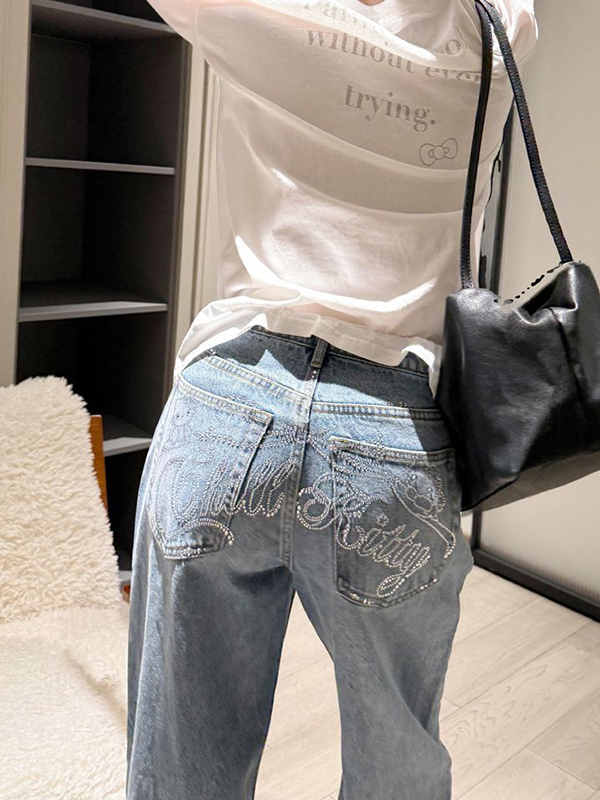 EMMIOL Vaqueros boyfriend con diamantes de imitación