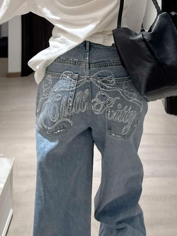 EMMIOL Vaqueros boyfriend con diamantes de imitación