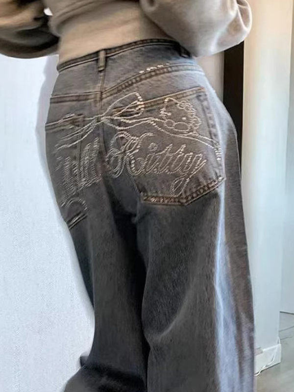 EMMIOL Vaqueros boyfriend con diamantes de imitación