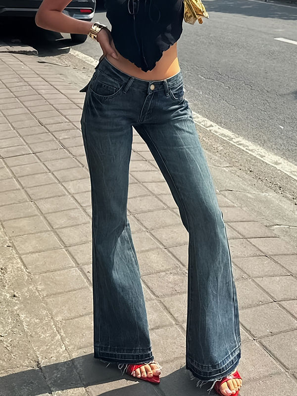 EMMIOL Vaqueros acampanados de tiro bajo con bordados