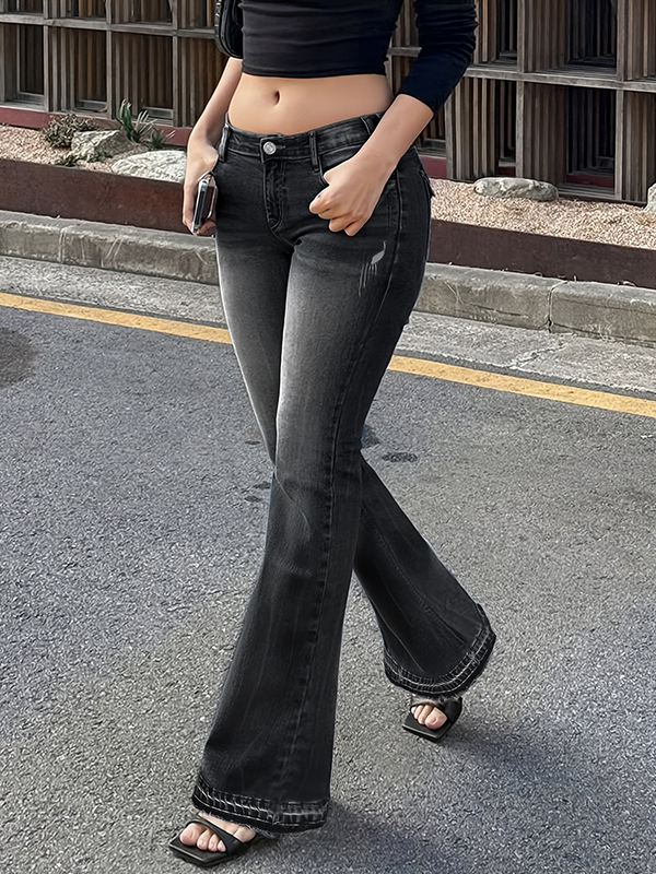 EMMIOL Vaqueros acampanados de tiro bajo con bordados