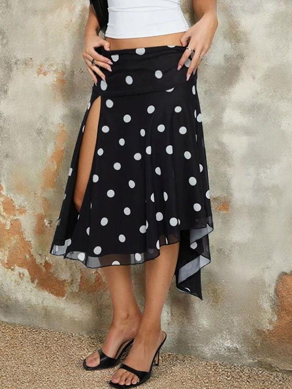 EMMIOL Falda larga con estampado de lunares