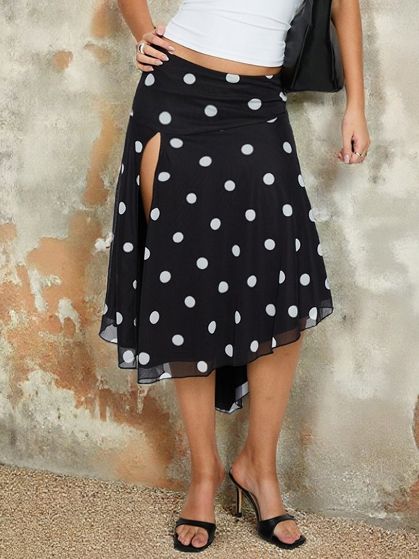 EMMIOL Falda larga con estampado de lunares