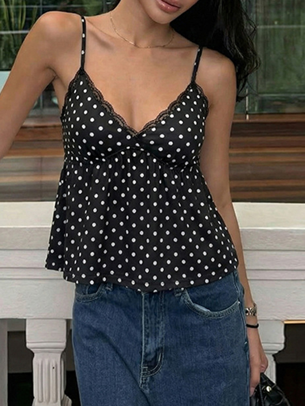 EMMIOL Top de tirantes con ribete de encaje