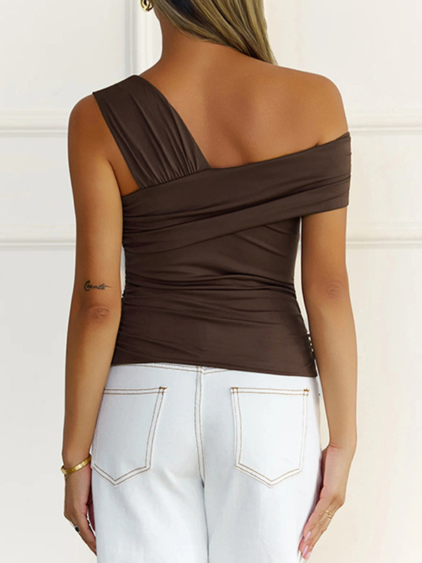 EMMIOL Solid Color Asymmetry Tank Top