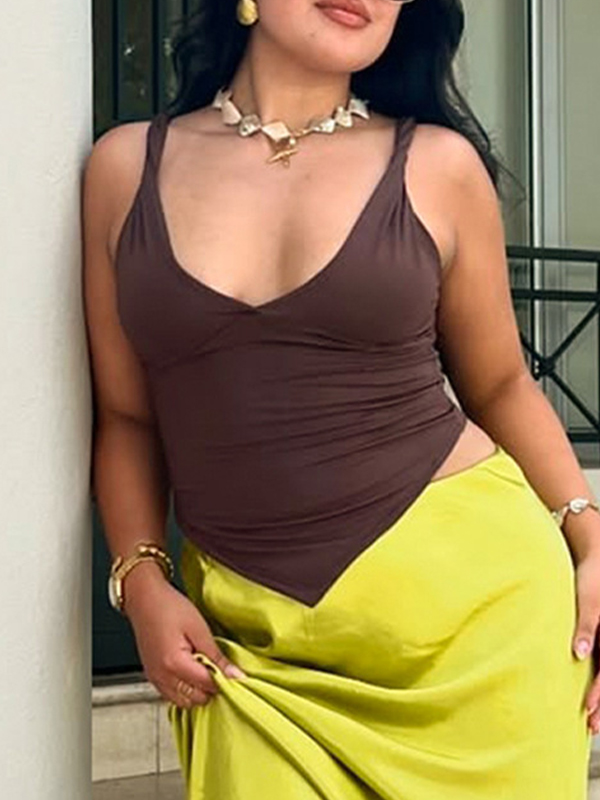 EMMIOL Top de tirantes con cuello en V profundo y lazo de color liso