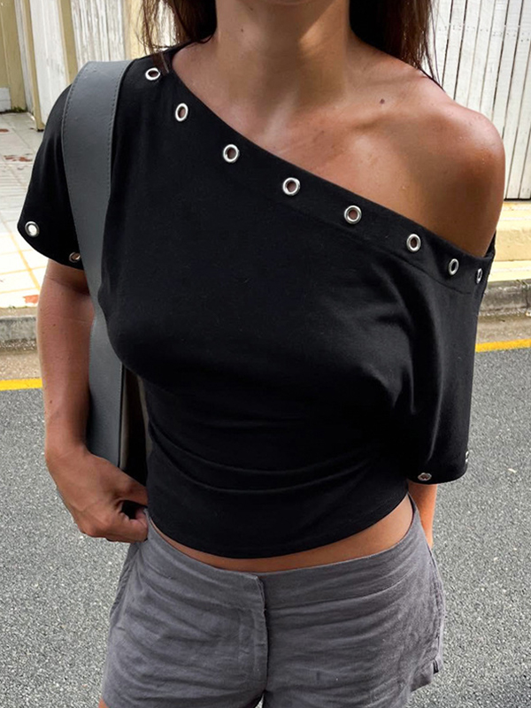 EMMIOL Silueta ceñida de color sólido, manga corta