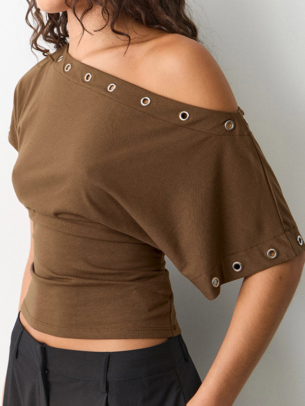 EMMIOL Solid-Color Waist-Cinching Silhouette Short Sleeve