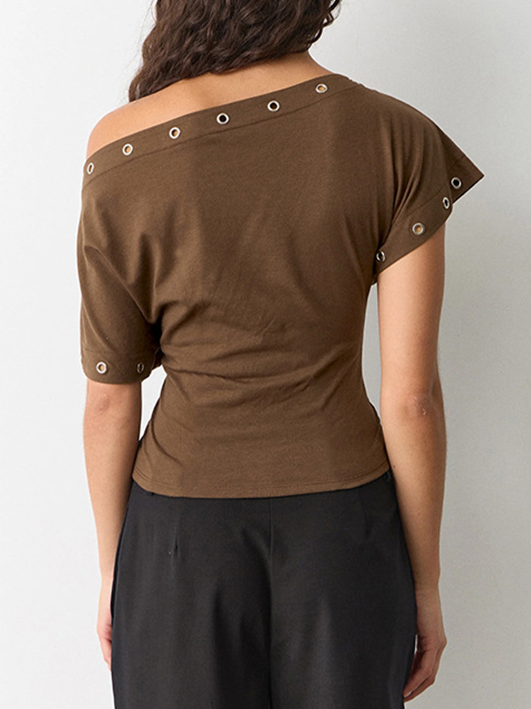 EMMIOL Solid-Color Waist-Cinching Silhouette Short Sleeve