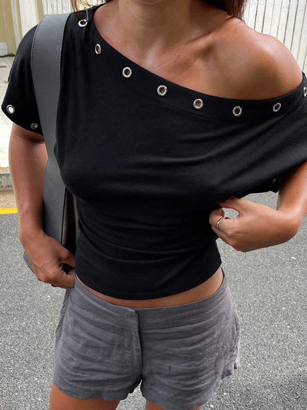 EMMIOL Silueta ceñida de color sólido, manga corta