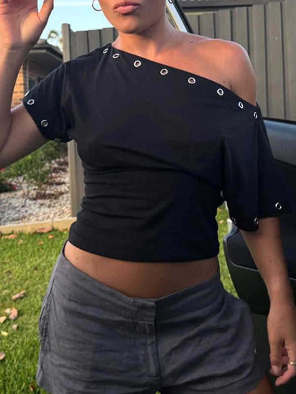 EMMIOL Silueta ceñida de color sólido, manga corta