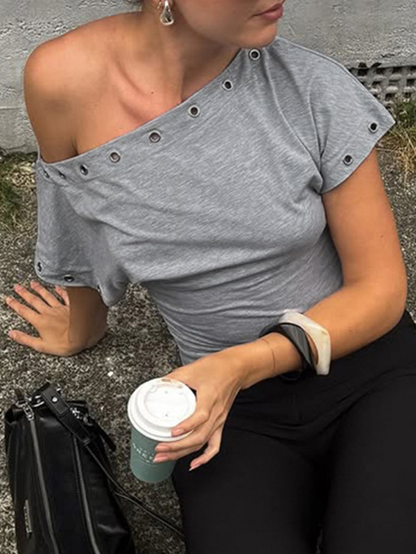 EMMIOL Solid-Color Waist-Cinching Silhouette Short Sleeve