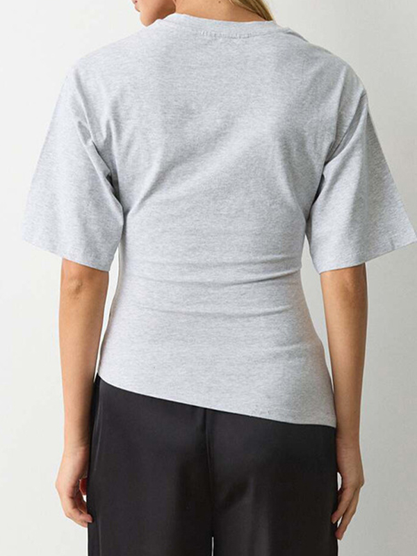 EMMIOL Cuello redondo, cintura plisada, manga corta