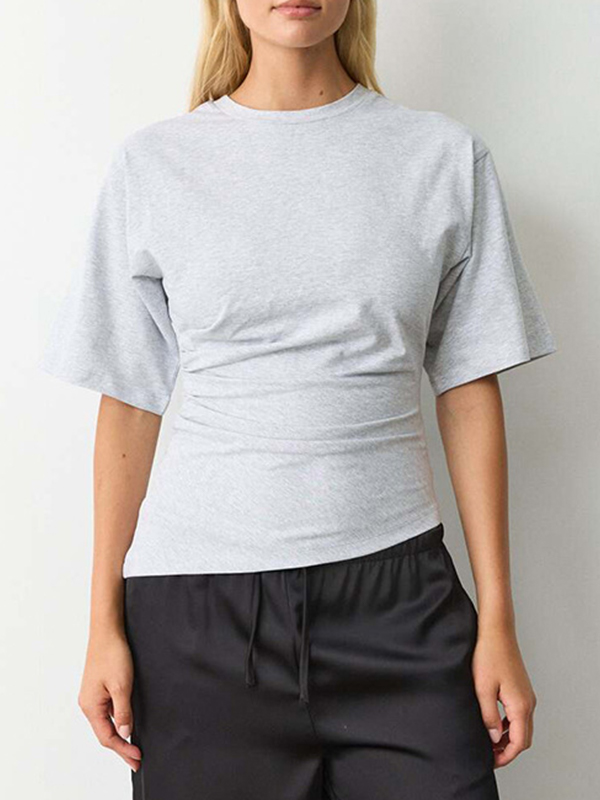 EMMIOL Cuello redondo, cintura plisada, manga corta