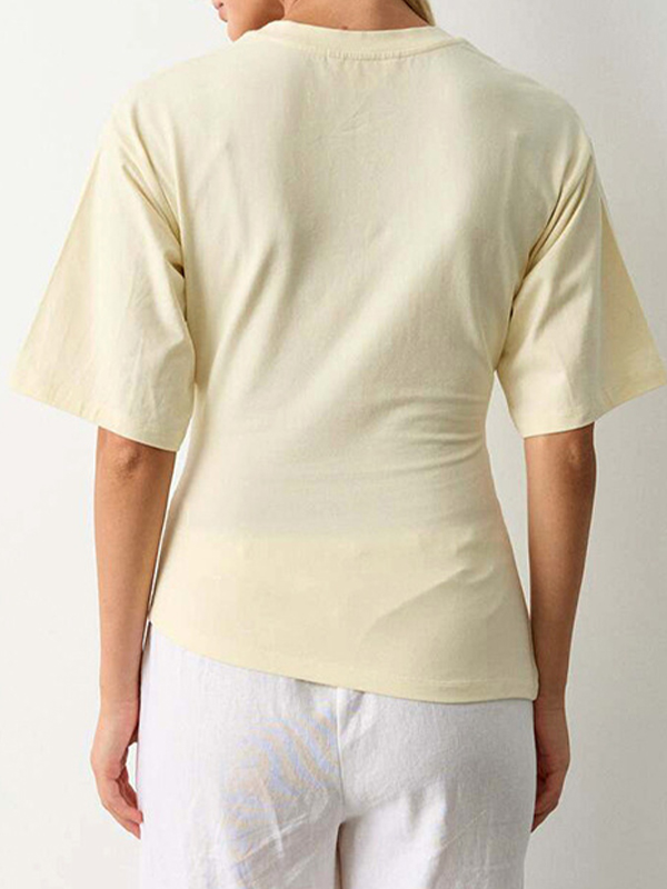 EMMIOL Cuello redondo, cintura plisada, manga corta