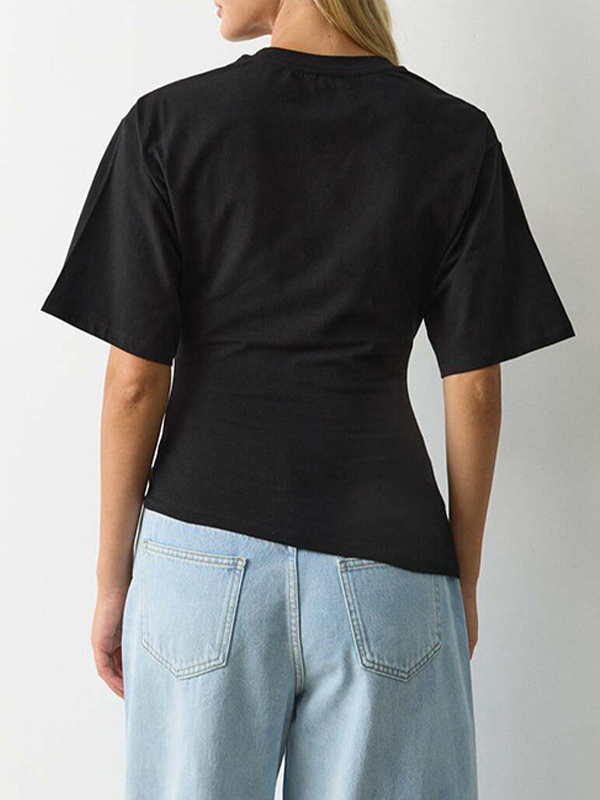 EMMIOL Cuello redondo, cintura plisada, manga corta