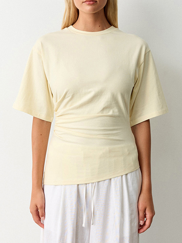 EMMIOL Cuello redondo, cintura plisada, manga corta