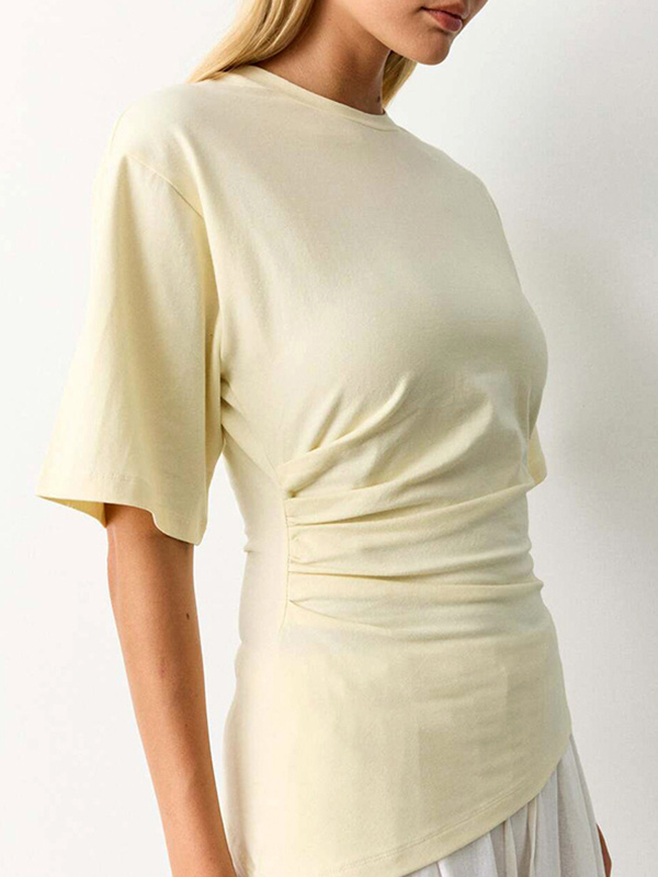 EMMIOL Cuello redondo, cintura plisada, manga corta