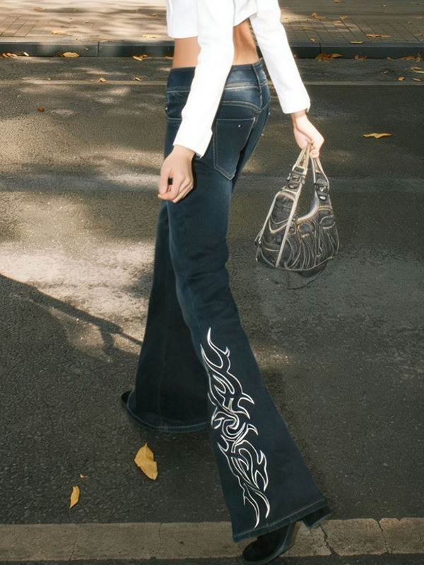 EMMIOL Vaqueros acampanados con estampado de tótem