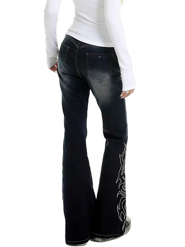 EMMIOL Vaqueros acampanados con estampado de tótem