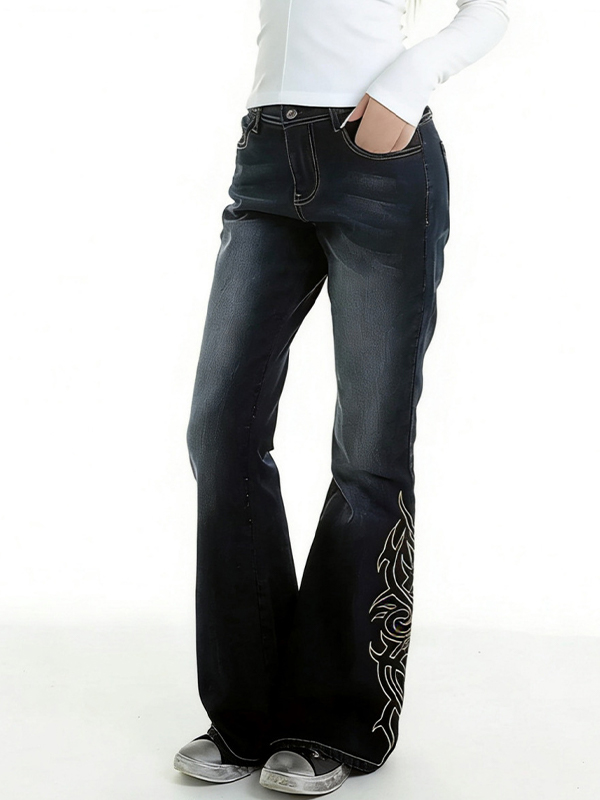 EMMIOL Vaqueros acampanados con estampado de tótem