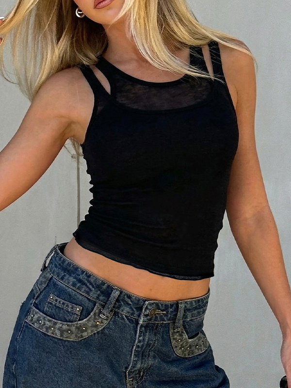 EMMIOL U-Neck Faux Two-Piece Tank Top